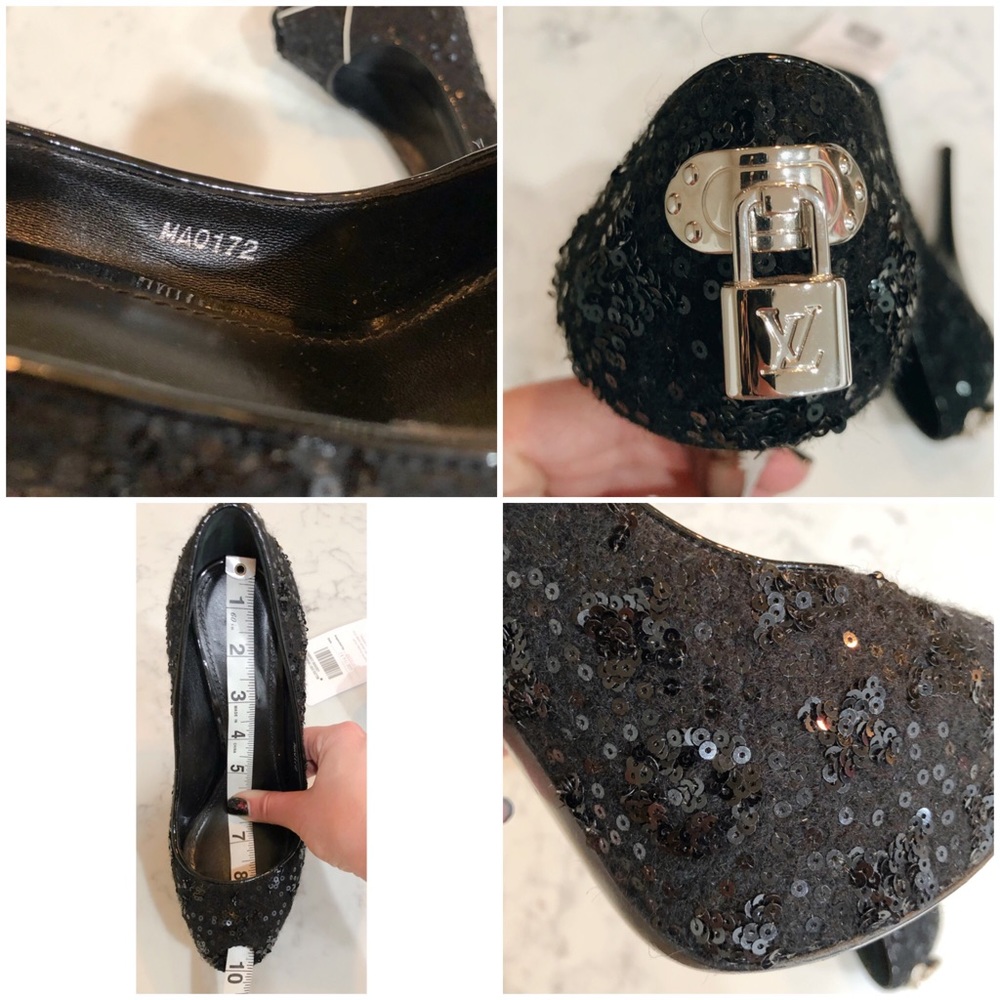 Louis Vuitton Black Sequin Oh Really Lock Pumps 38 - Picture 14 of 15